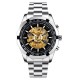 Fashionable business black dial mechanical watch with silver steel strap