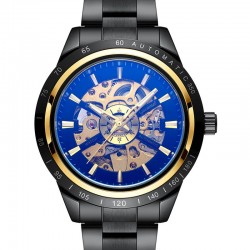 Fashionable Men's Steel Strap Watch Black Gold Dial