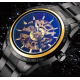 Fashionable Men's Steel Strap Watch Black Gold Dial