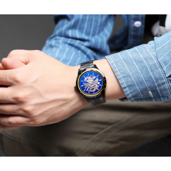 Fashionable Men's Steel Strap Watch Black Gold Dial