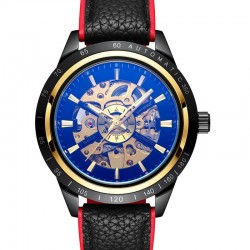 Men's Business Fashion Waterproof Mechanical Watch Black Gold Steel Band