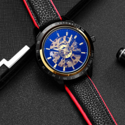 Men's Business Fashion Waterproof Mechanical Watch Black Gold Steel Band