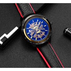 Men's Business Fashion Waterproof Mechanical Watch Black Gold Steel Band