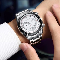Multifunctional Fashion Men's Watch Steel Band White Dial