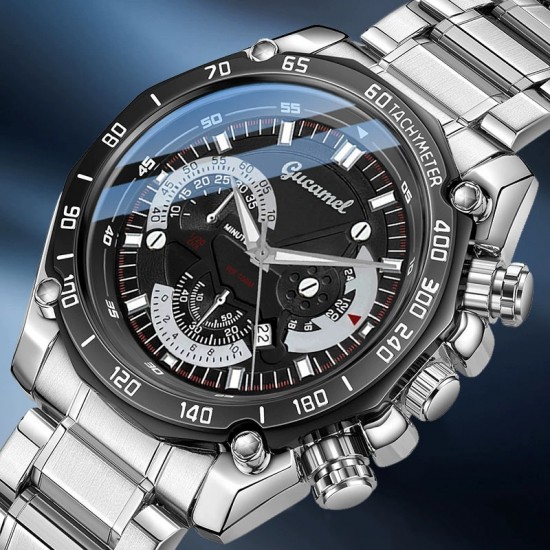 Multifunctional Fashion Men's Watch Steel Strap Black Dial
