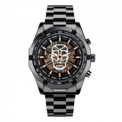 Multifunctional Fashion Skull Men's Watch Black Dial Steel Strap