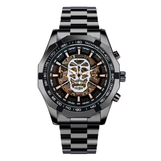 Multifunctional Fashion Skull Men's Watch Black Dial Steel Strap