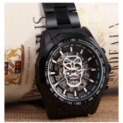Multifunctional Fashion Skull Men's Watch Black Dial Steel Strap