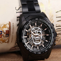 Multifunctional Fashion Skull Men's Watch Black Dial Steel Strap