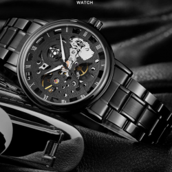 Retro Fashion Waterproof Men's Quartz Watch Black Steel Strap