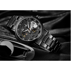 Retro Fashion Waterproof Men's Quartz Watch Black Steel Strap
