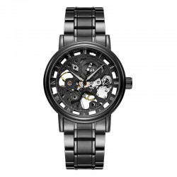 Retro Fashion Waterproof Men's Quartz Watch Black Steel Strap