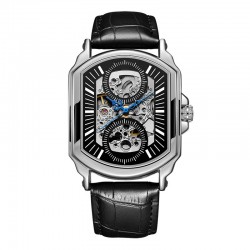 Square trendy fashion watch for men black leather strap quartz watch