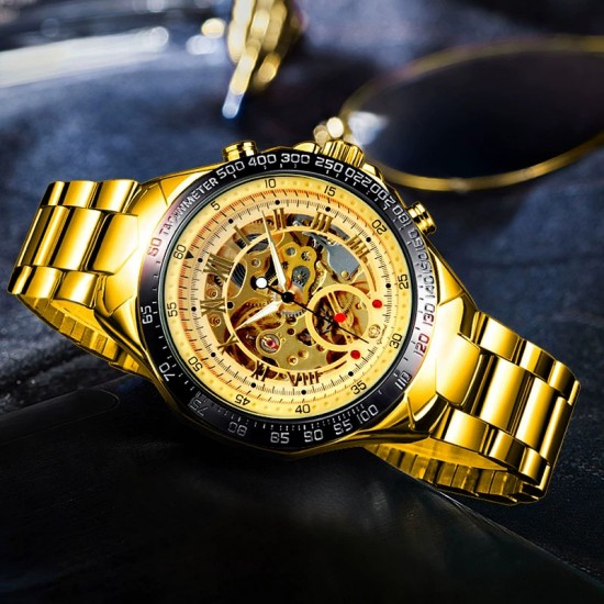 Top quality gold luxury men's watch steel strap watch mechanical watch