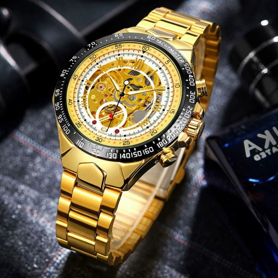 Top quality gold luxury men's watch steel strap watch mechanical watch