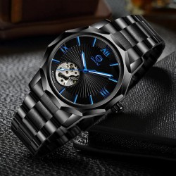 Fashion Men's Watch Quartz Watch Black Blue Dial Steel Strap