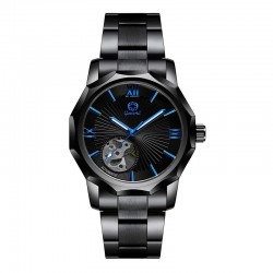 Fashion Men's Watch Quartz Watch Black Blue Dial Steel Strap