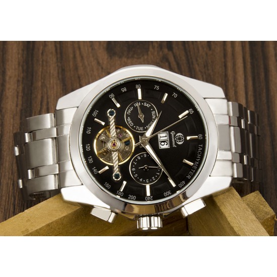 Fashion social business men's steel strap watch black dial