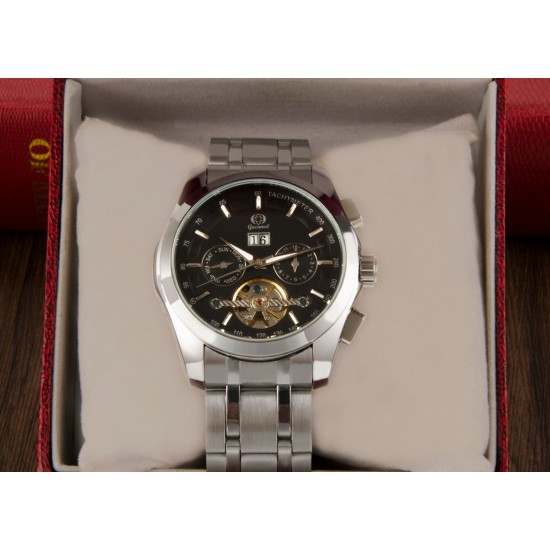 Fashion social business men's steel strap watch black dial