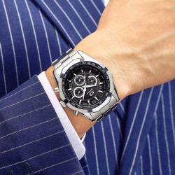 Fashion Men's Steel Band Watch Black Dial