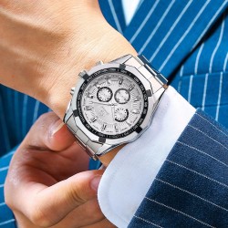Fashion Men's Steel Band Watch White Dial