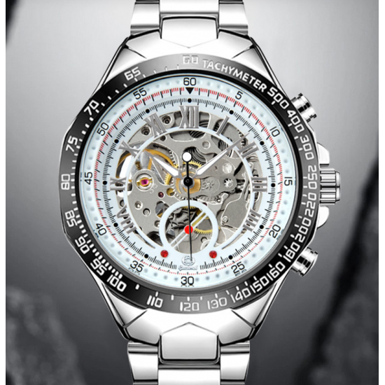 Fashion Social Men's Steel Strap Watch White Dial