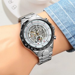 Fashion Social Men's Steel Strap Watch White Dial