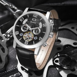 Classic Fashion Business Watch Black Dial Leather Strap