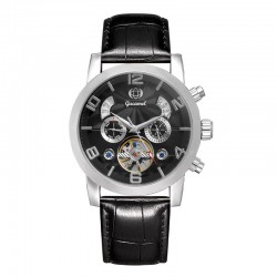 Classic Fashion Business Watch Black Dial Leather Strap
