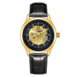 Fashion business black gold men's watch leather strap