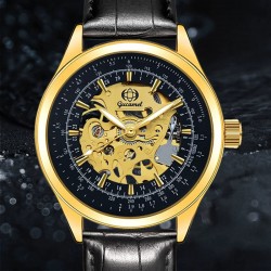 Fashion business black gold men's watch leather strap